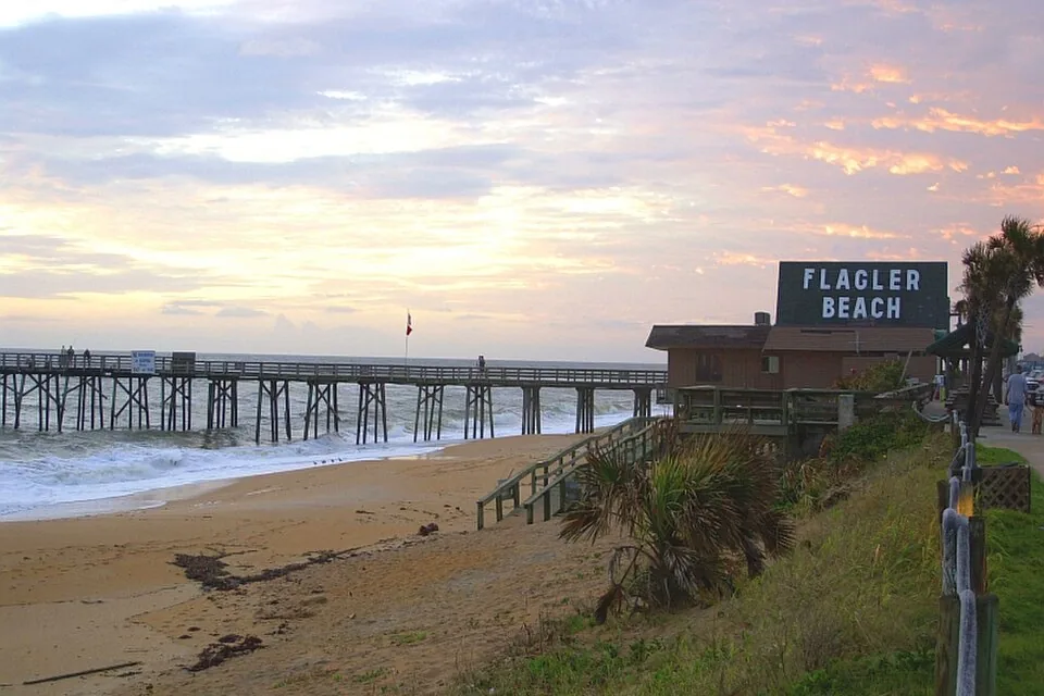 Flagler Beach shoreline and pier in an archival photograph