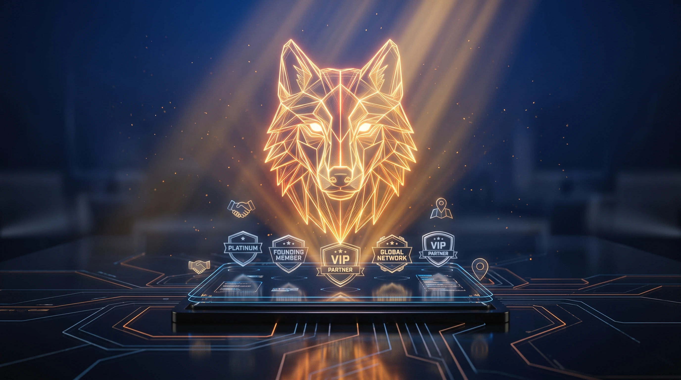 3D VIP Organization Welcome Portal with Illuminated Wolf Crest